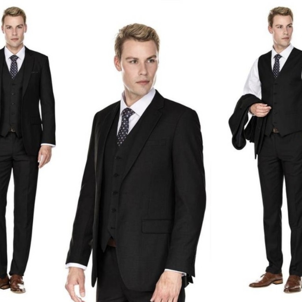 Men's Premium Black 3 Piece Slim Fit Suit Size 36S x 30W